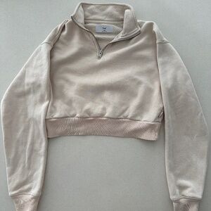 Aritzia TNA Cropped Cream/Beige Quarter-Zip Hoodie